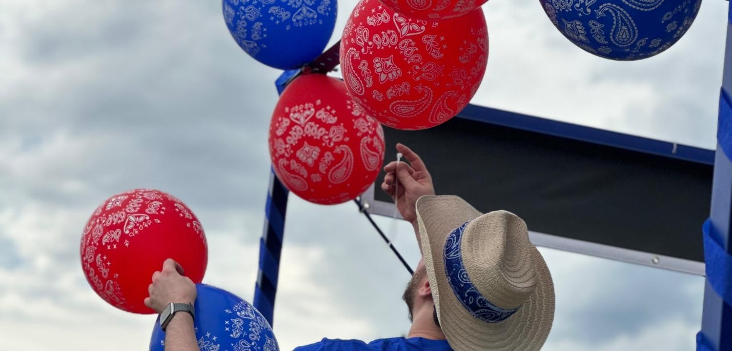 Patrick decorates the prize winning float