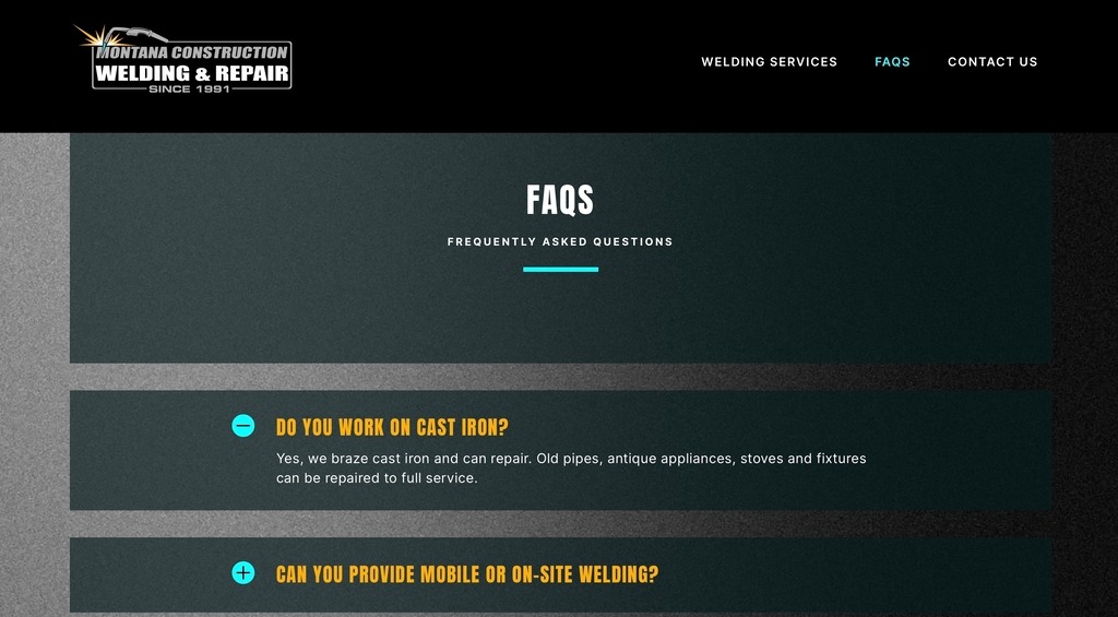 Montana Construction Welding and Repair's FAQs Page