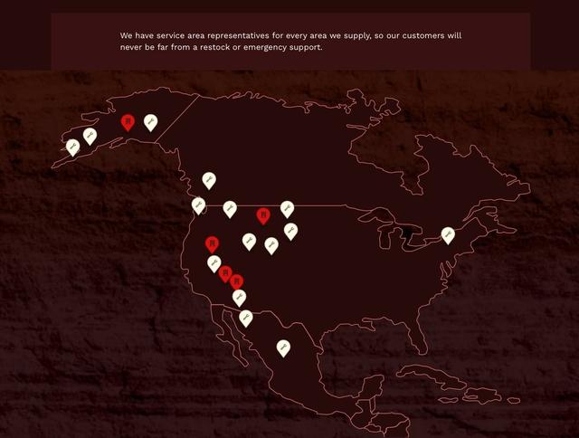 The Techline Service Website Includes a Custom Map That Displays Their Office, Warehouse, and Key Service Area Locations