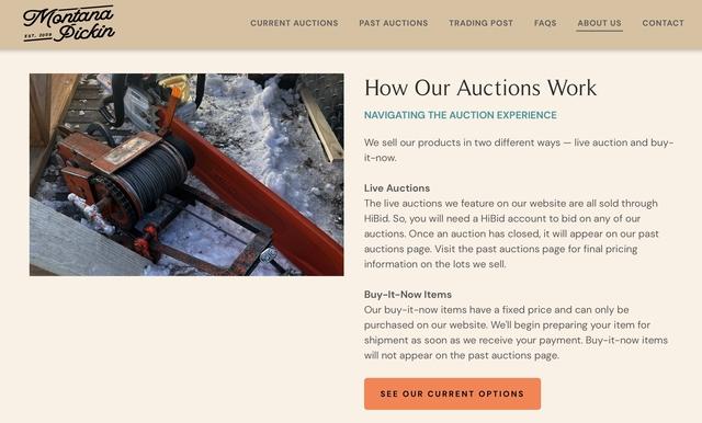 The Montana Pickin' About Us Page Educates Customers About Their Auctions