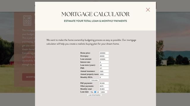 406Dream's mortgage calculator