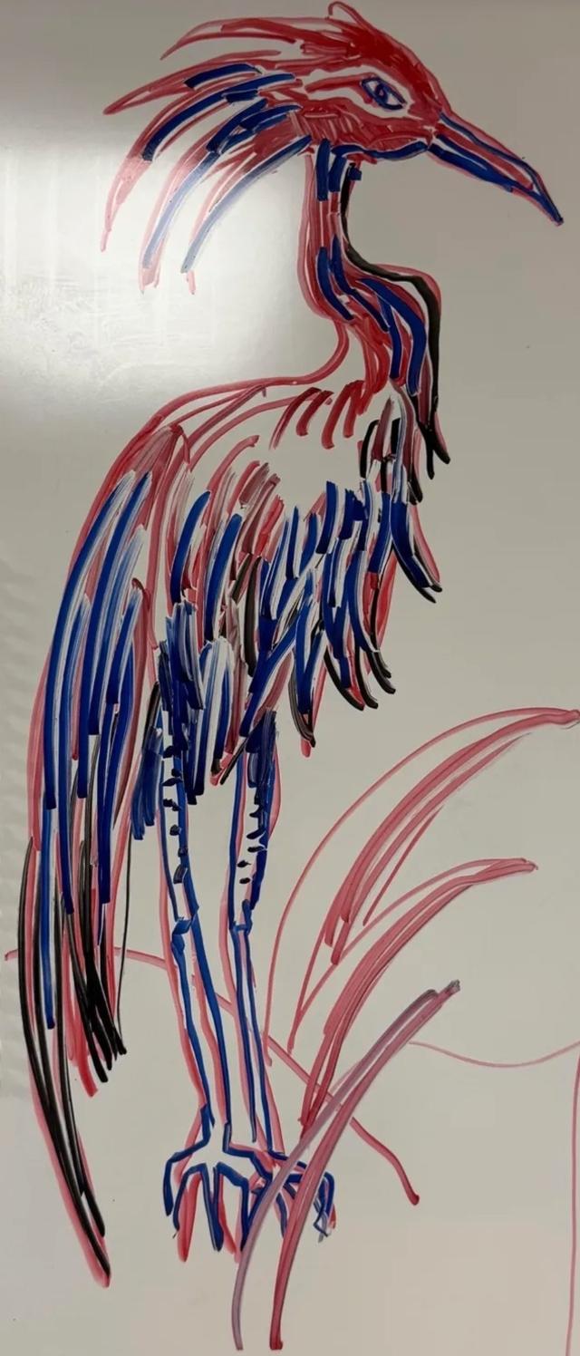 Heron whiteboard artwork, courtesy of Felix