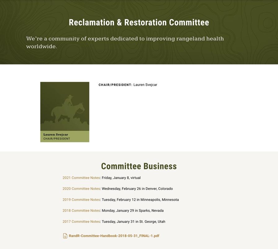 Reclamation & Restoration Committee Leadership & Notes