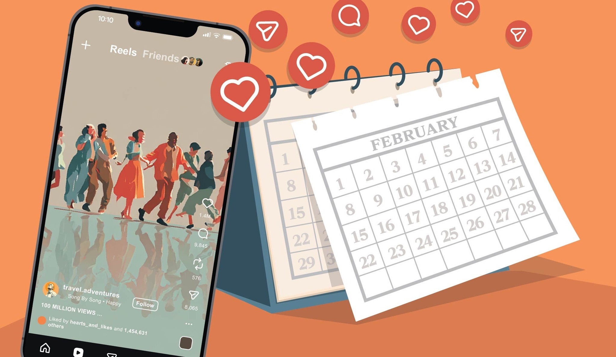 Image of digital content intersecting with a clock or calendar.