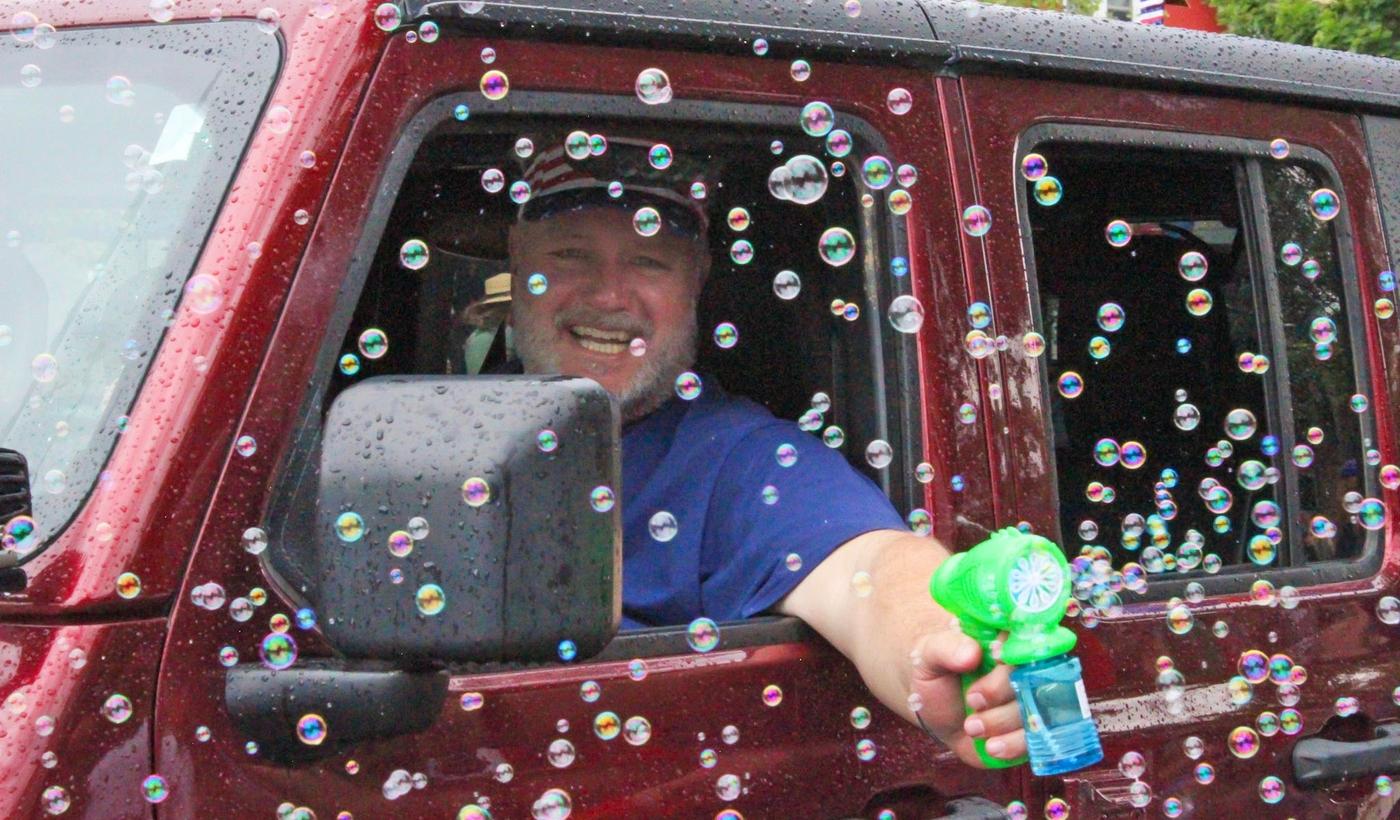 Josh had a little too much fun with his bubble gun.