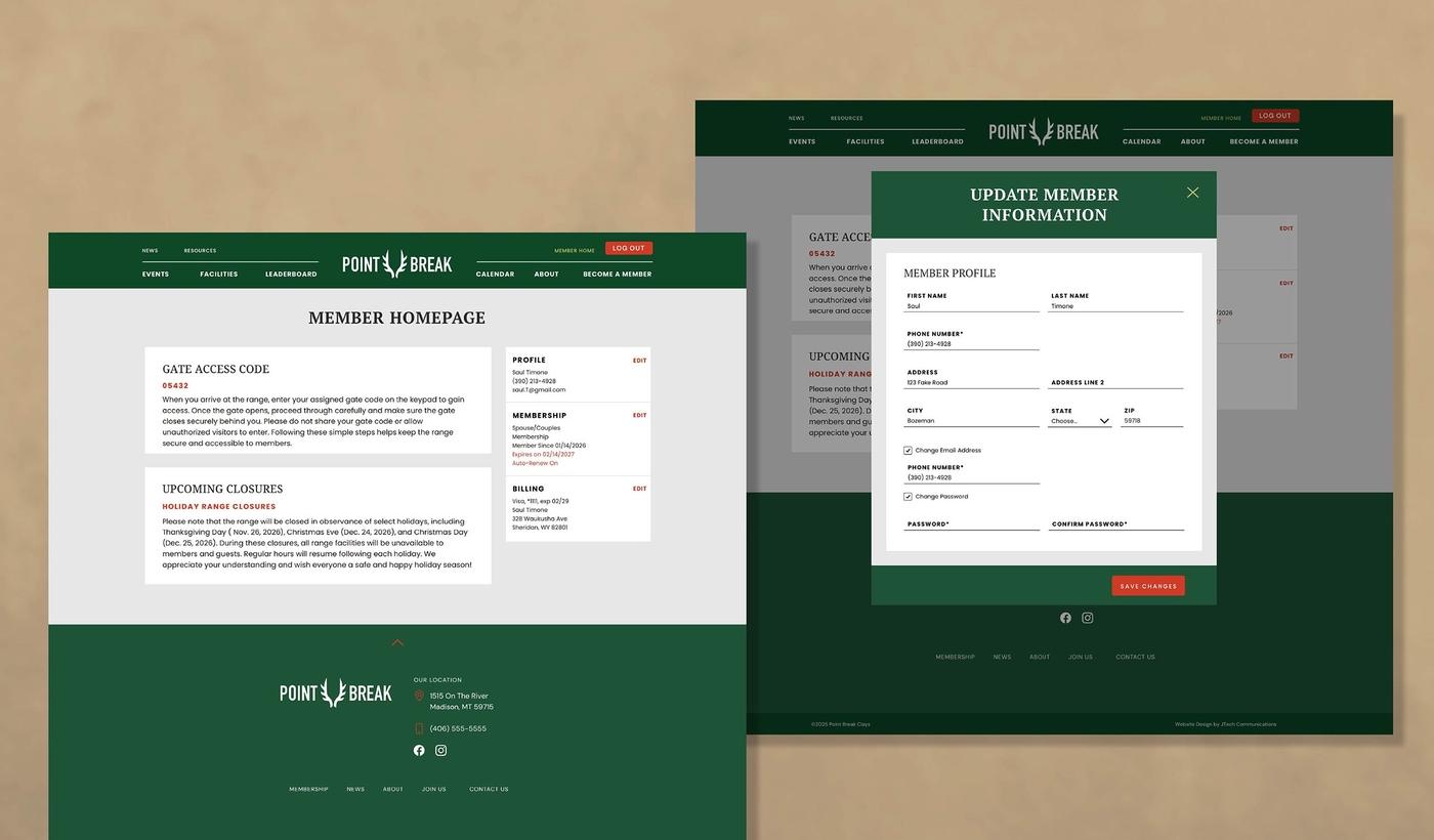 A Member dashboard shows club members events, club notifications and renewals.