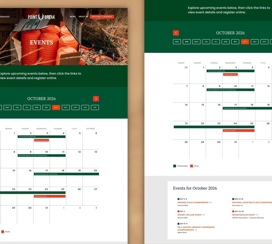 JTech's events calendar gives members easy access to all upcoming events and shoots.