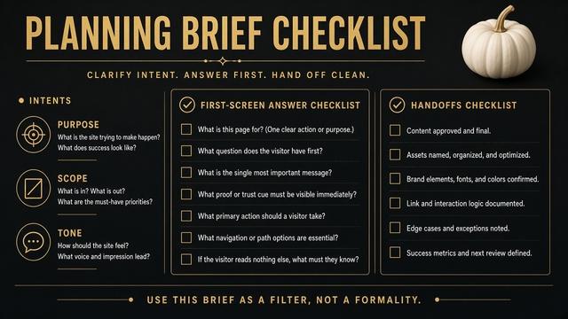 Brief checklist tool for intents first-screen answer and handoffs
