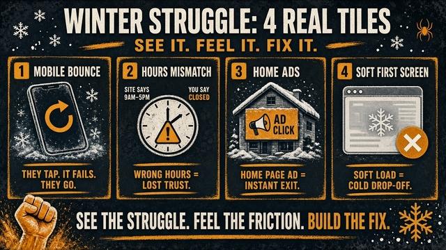 Bold struggle-signal tiles for mobile hours Home ads and soft first screen