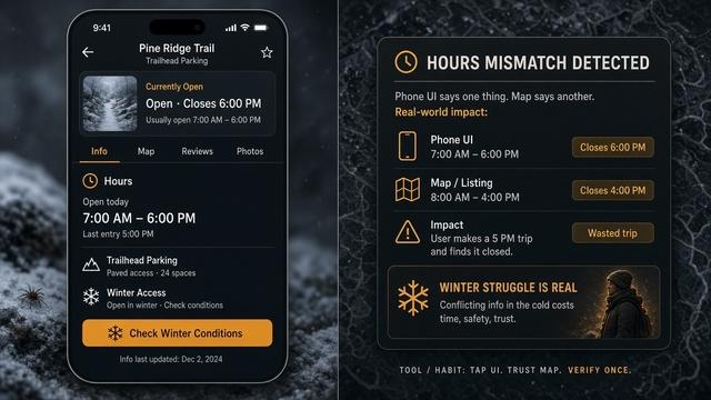 Phone UI versus Maps hours mismatch callout