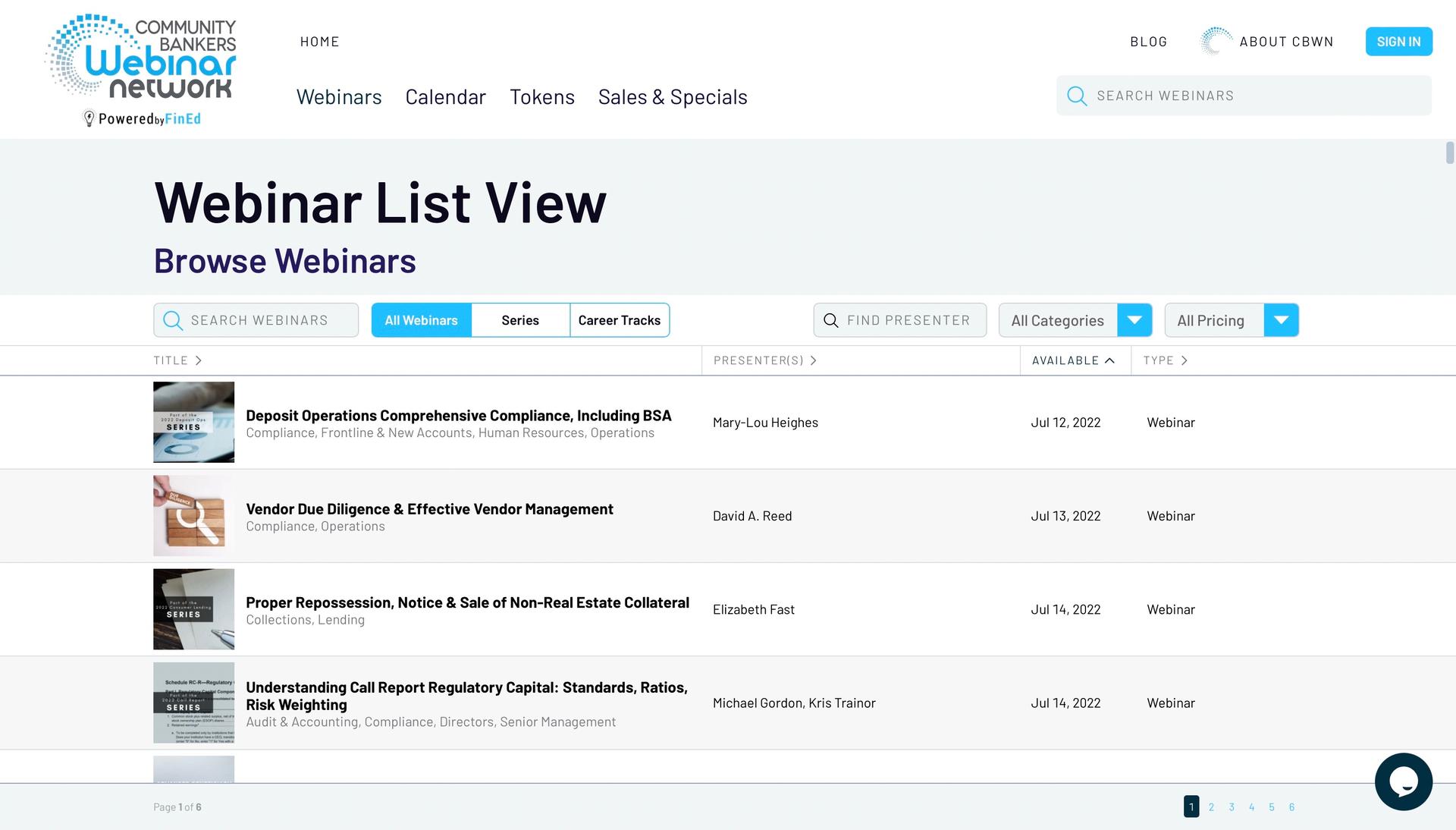 Financial Education Inc. List View