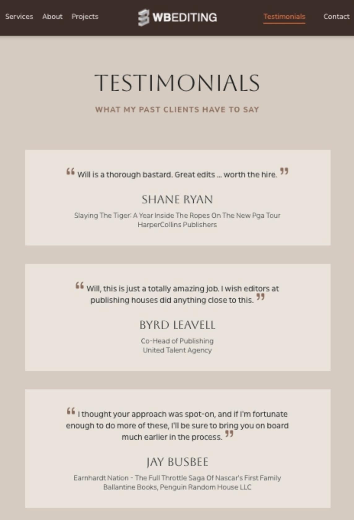 Testimonials page