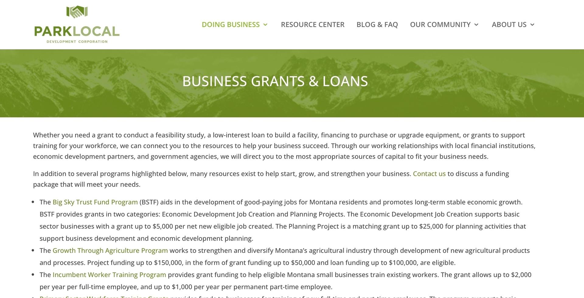 Business Grants and Loans Page