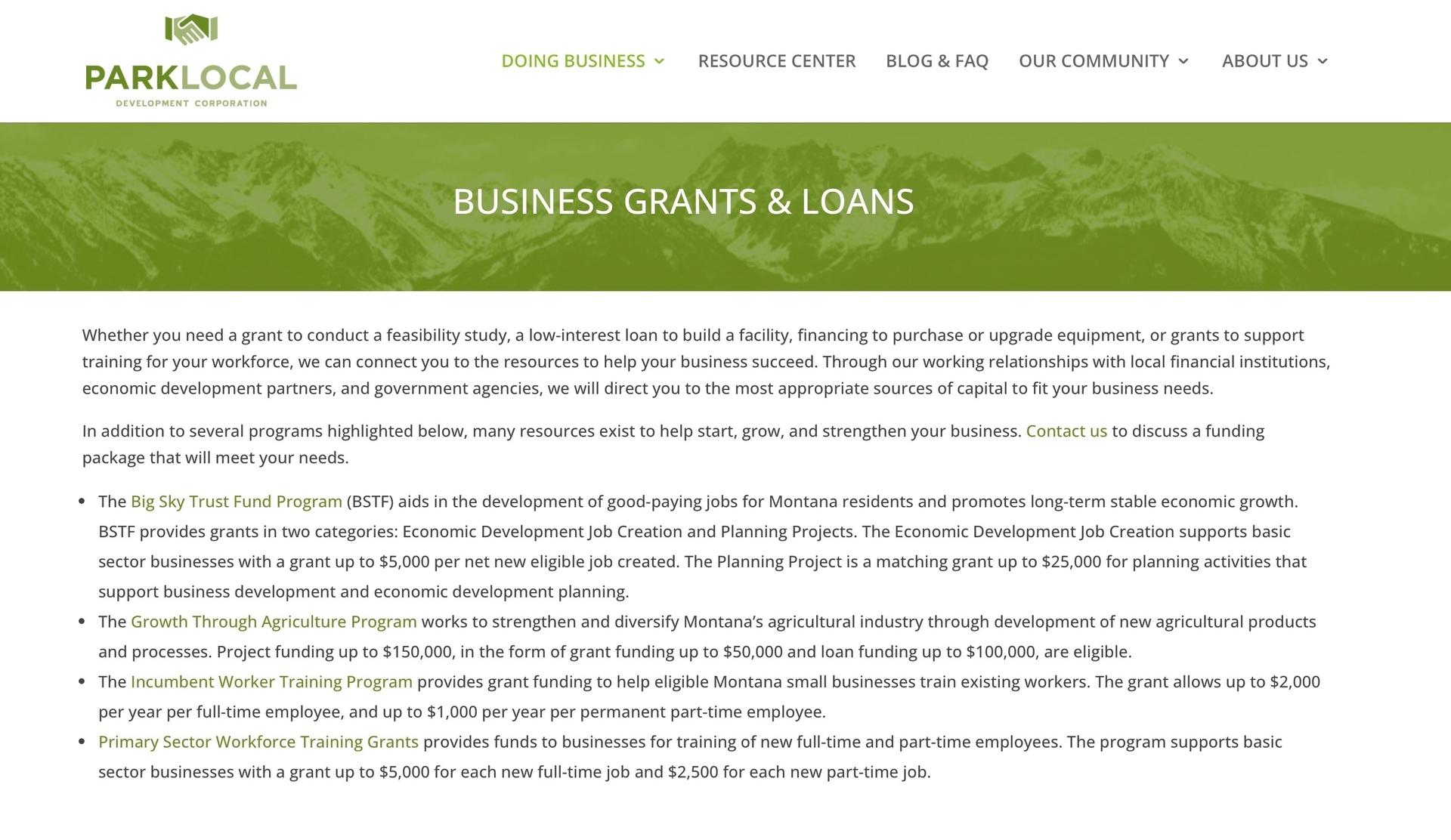 Business Grants and Loans Page