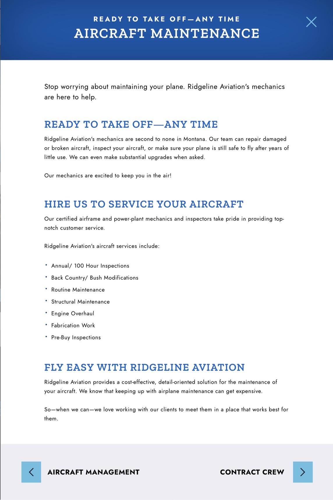 Ridgeline Aviation's Service Detail Page