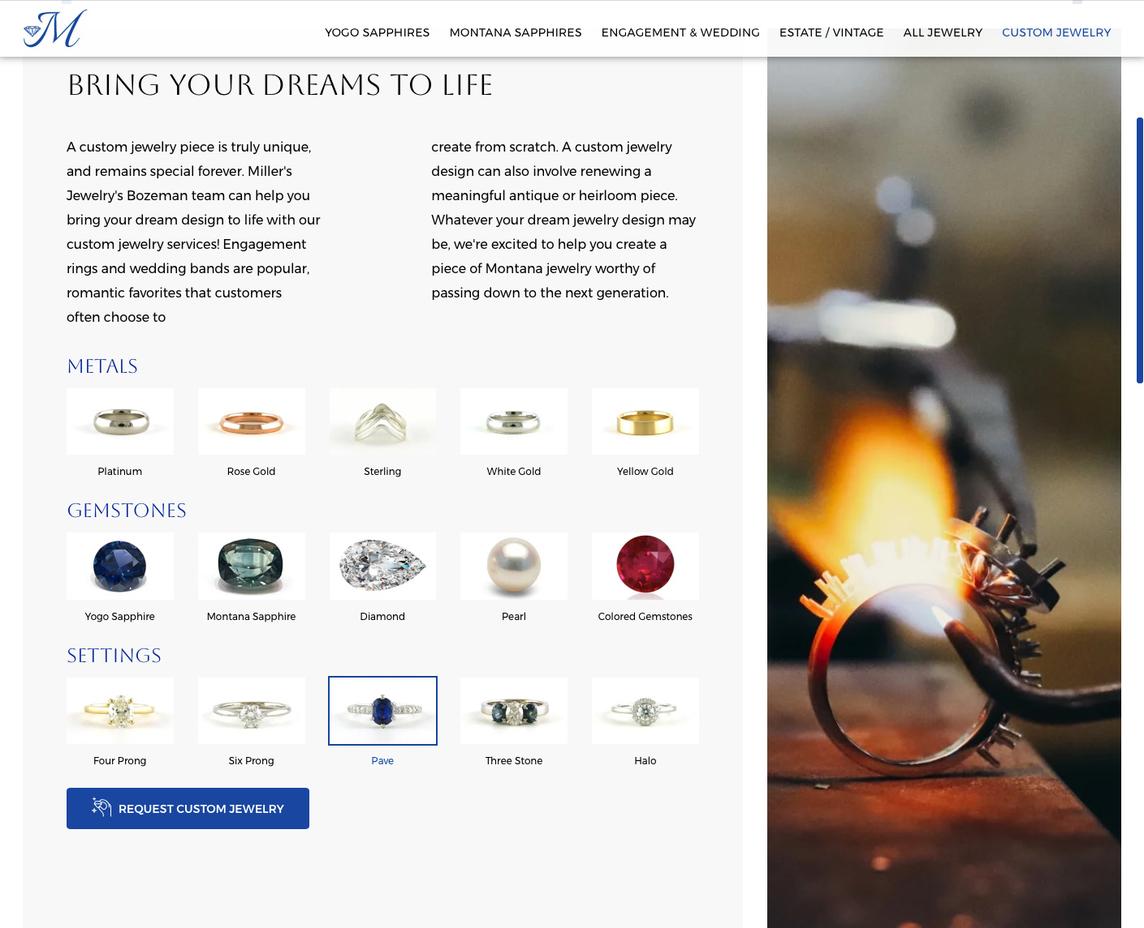 The Miller's Jewelry custom jewelry page
